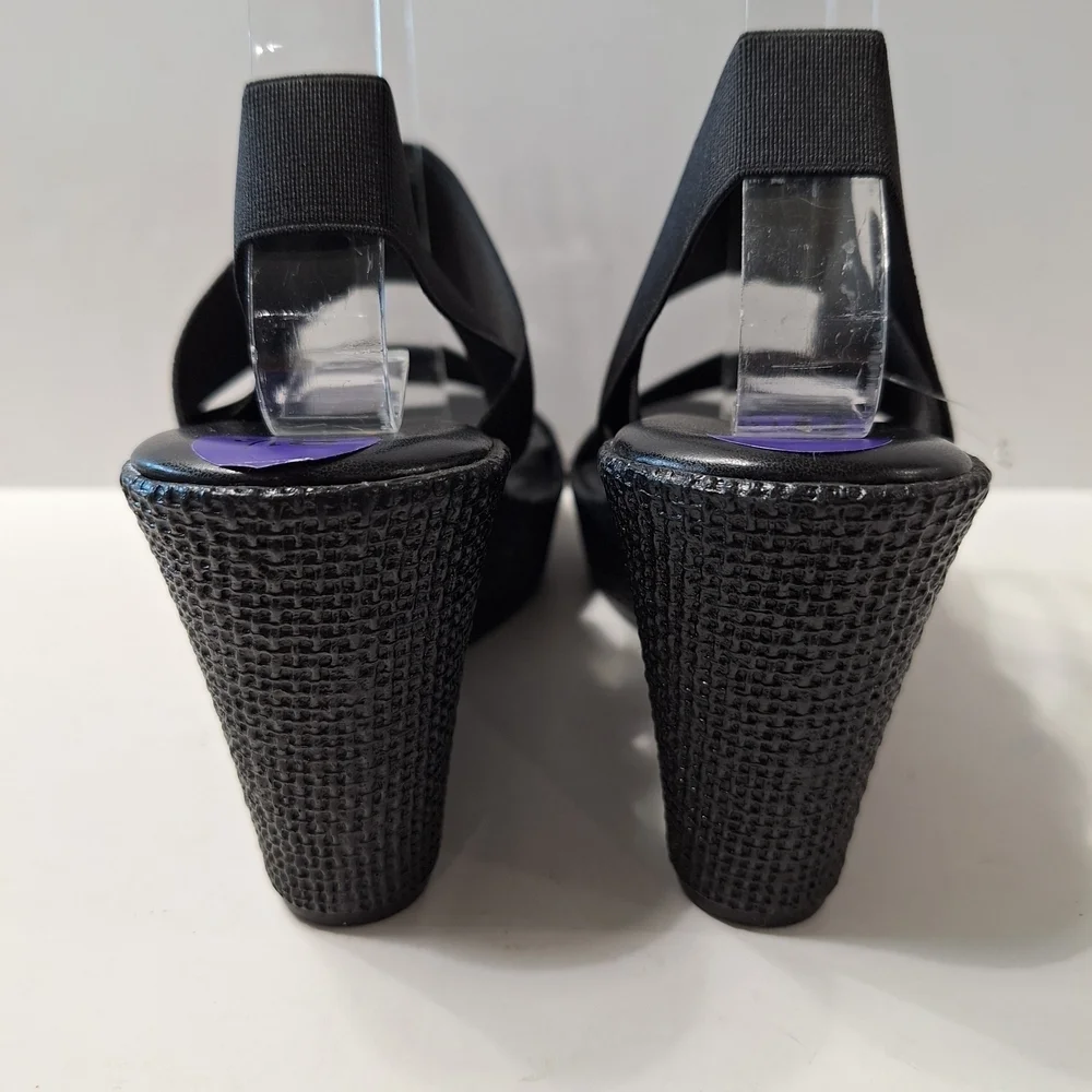 Italian Shoemakers Black Elastic Strap Wedge Sandals